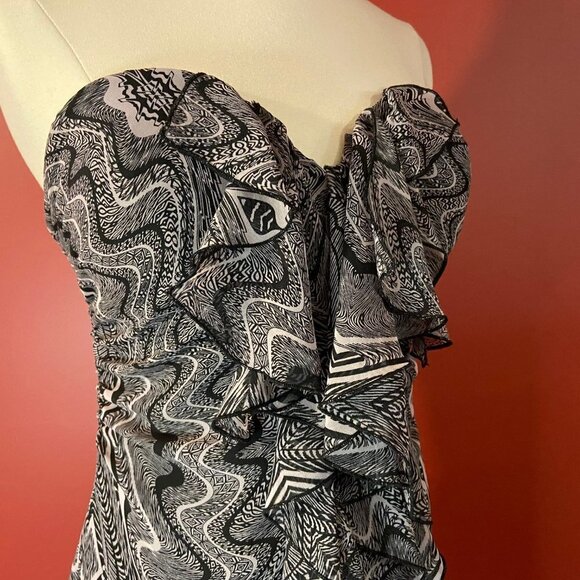 Guess Women's Ruffled Black/Beige Strapless Dress - Juniors Size 7 - Picture 2 of 4